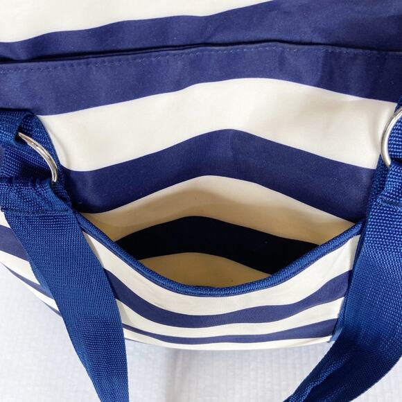Initials Inc Beach Bag Tote Navy Blue Ivory White Stripe Mesh Bottom Pockets A - Picture 8 of 15